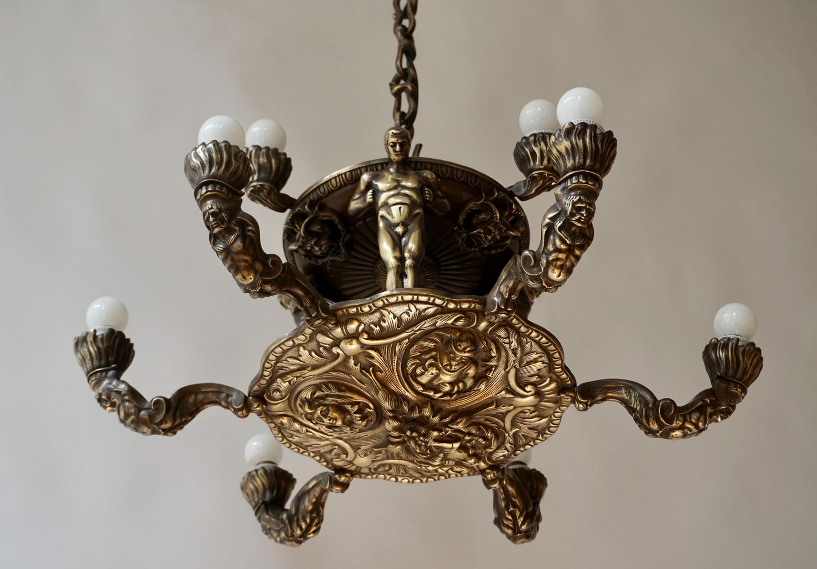 French Bronze Art Deco Hollywood Regency Chandelier Showing Male Nude Figures photo 10623.0