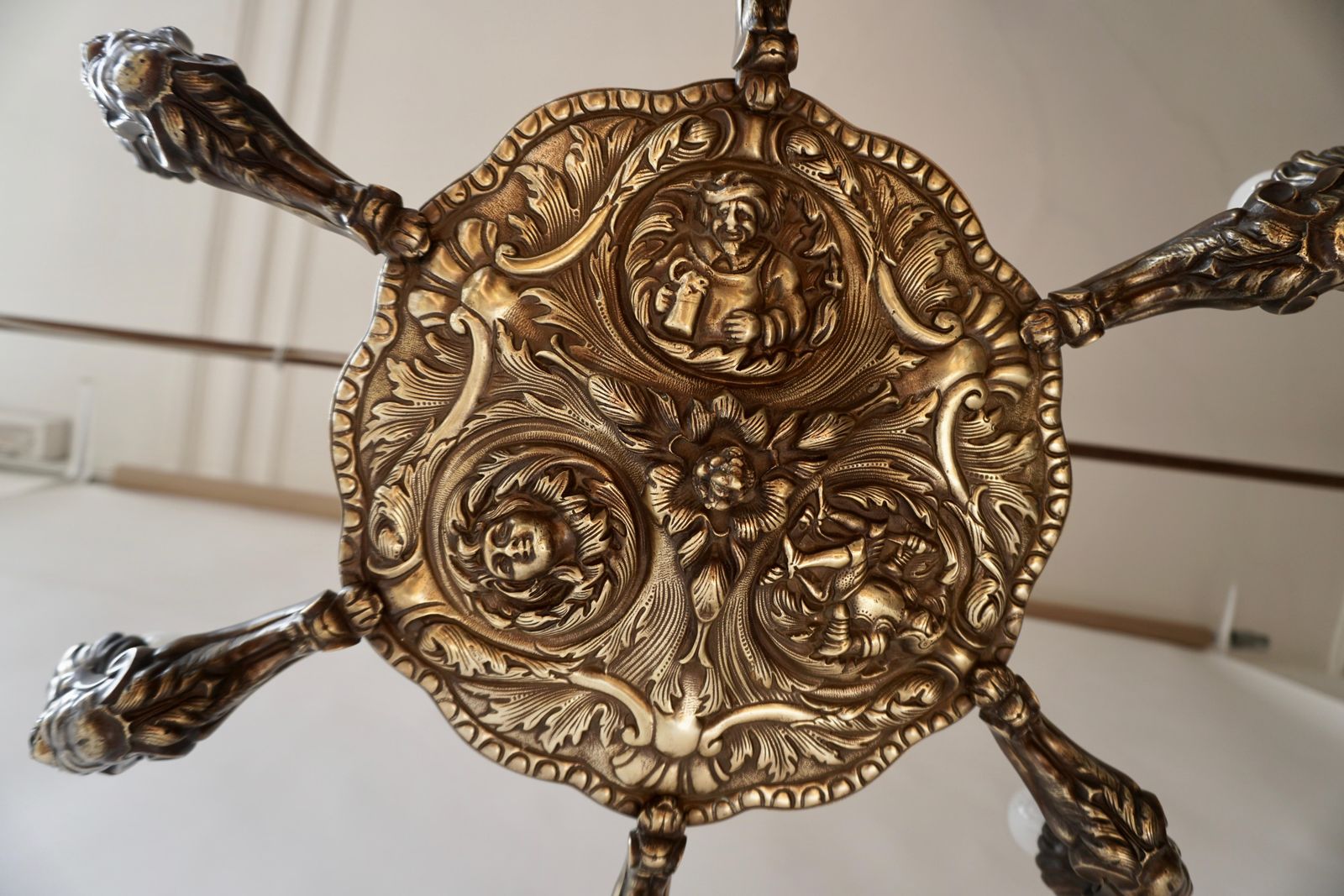 photo buy French Bronze Art Deco Hollywood Regency Chandelier Showing Male Nude Figures