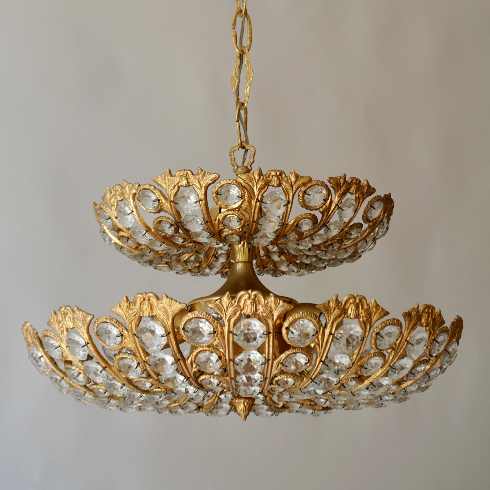 Spanish Brass And Crystal Chandelier By Ernest Palm For Palwa, 1970s photo Lighting
