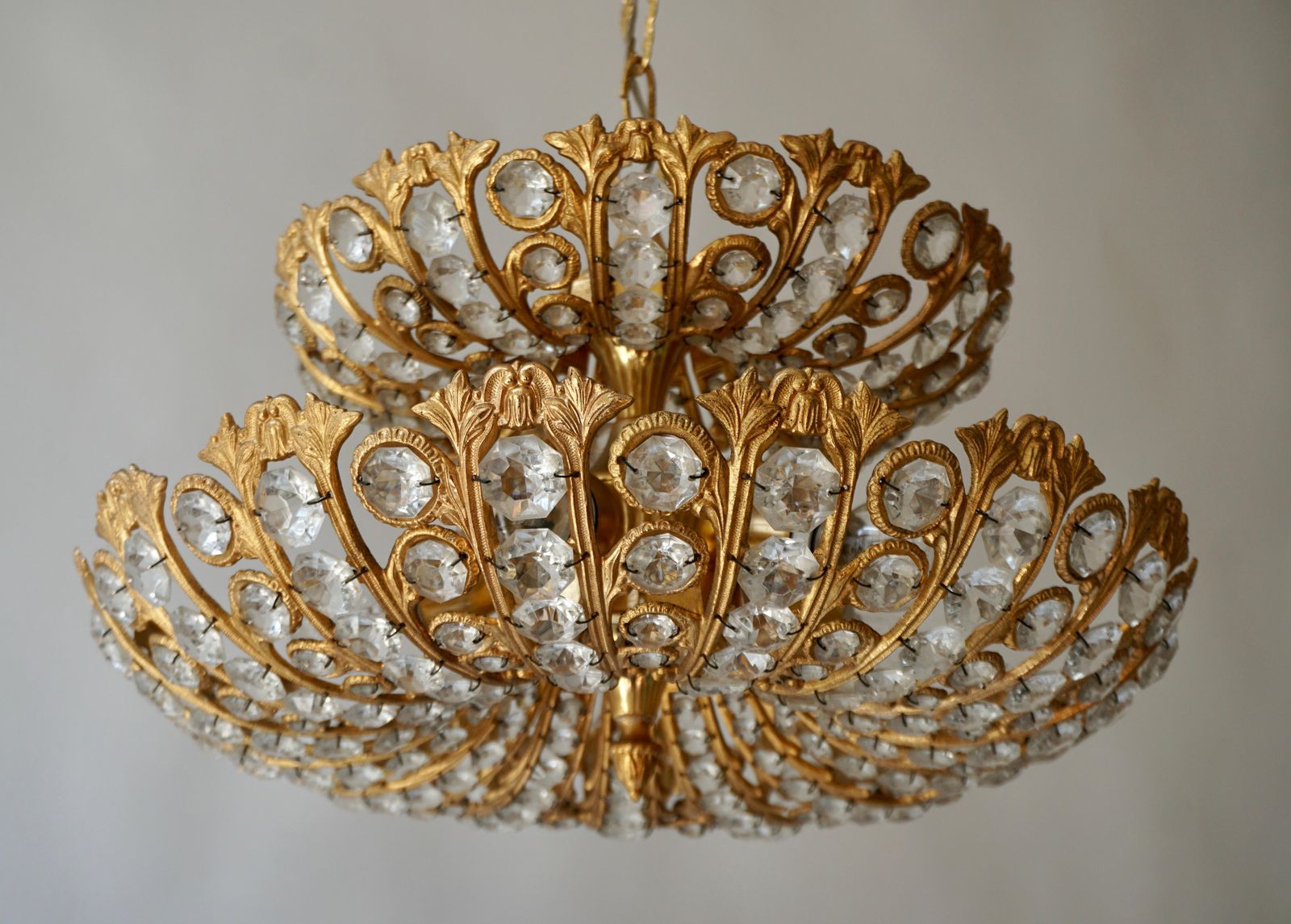 Spanish Brass And Crystal Chandelier By Ernest Palm For Palwa, 1970s photo vinterior