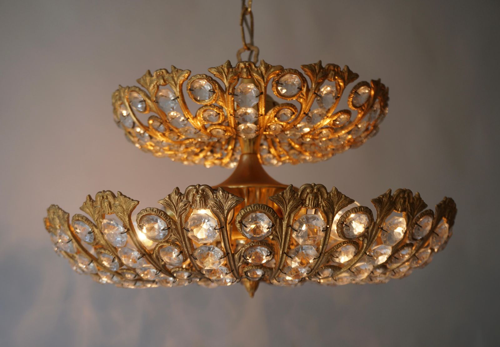 Spanish Brass And Crystal Chandelier By Ernest Palm For Palwa, 1970s photo buy