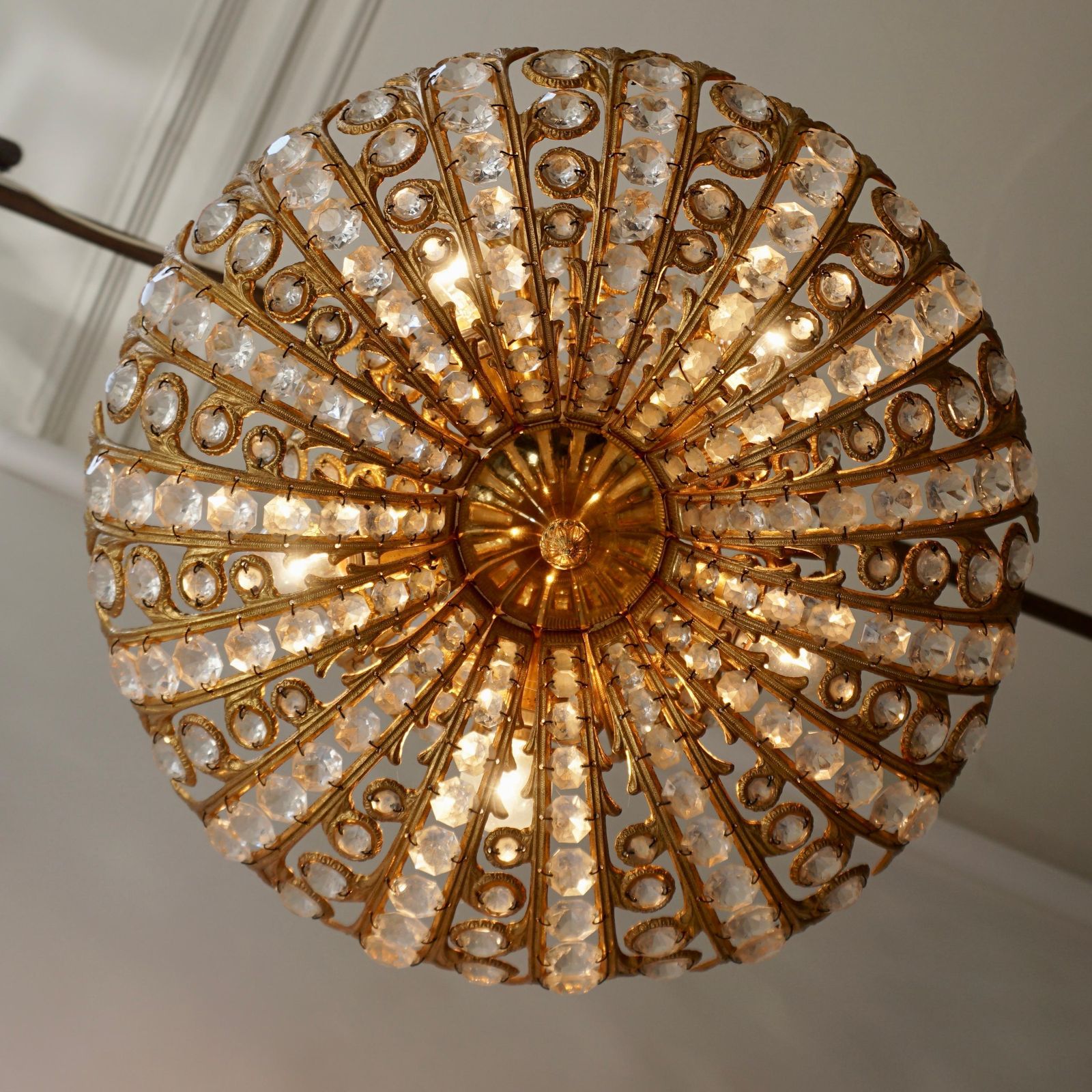 photo for sale Spanish Brass And Crystal Chandelier By Ernest Palm For Palwa, 1970s