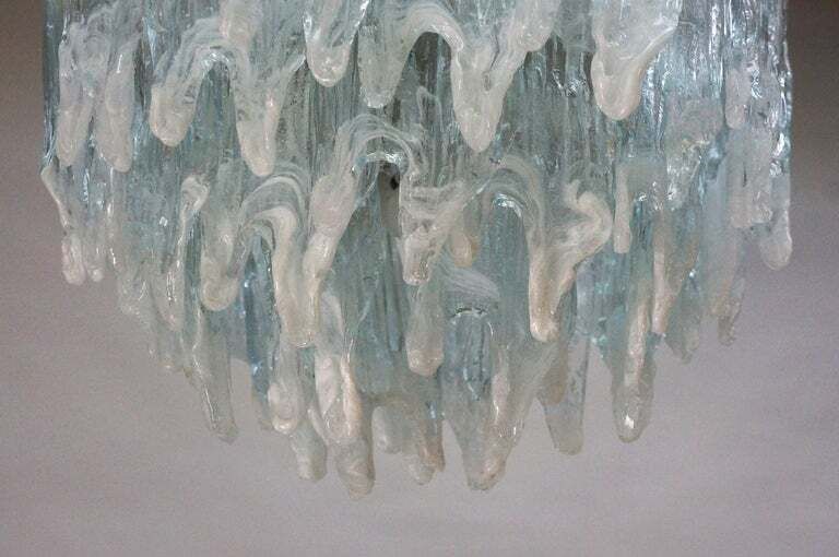 Murano Chandelier Ice Glass And Nickel, 1970 photo Lighting