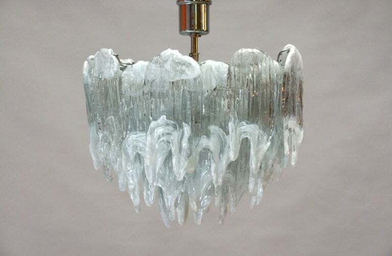 Murano Chandelier Ice Glass And Nickel, 1970 photo buy