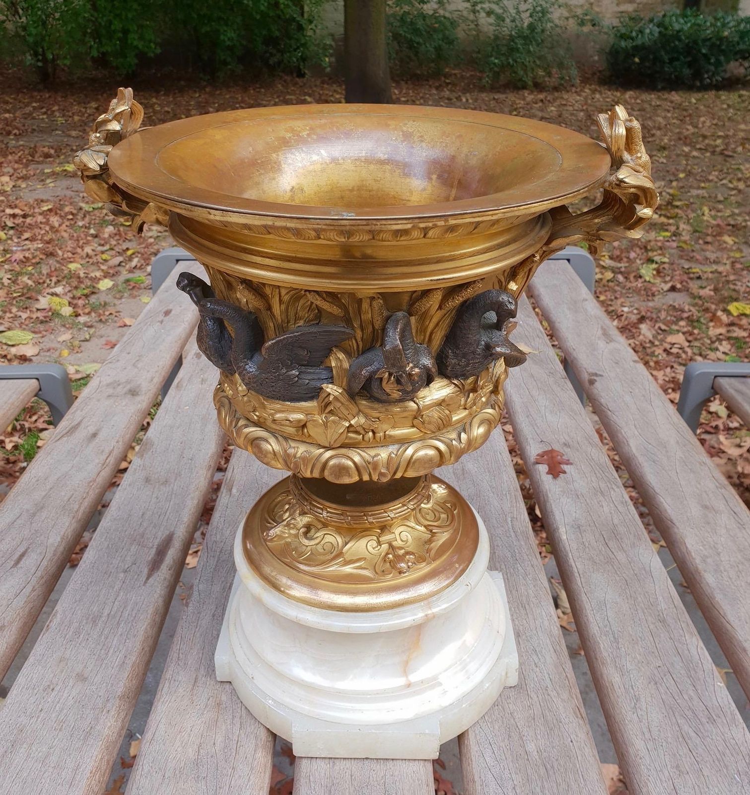 Exceptional Napoleon III Gilt Bronze And Onyx Swan Centerpiece Urn, France photo Home Decor