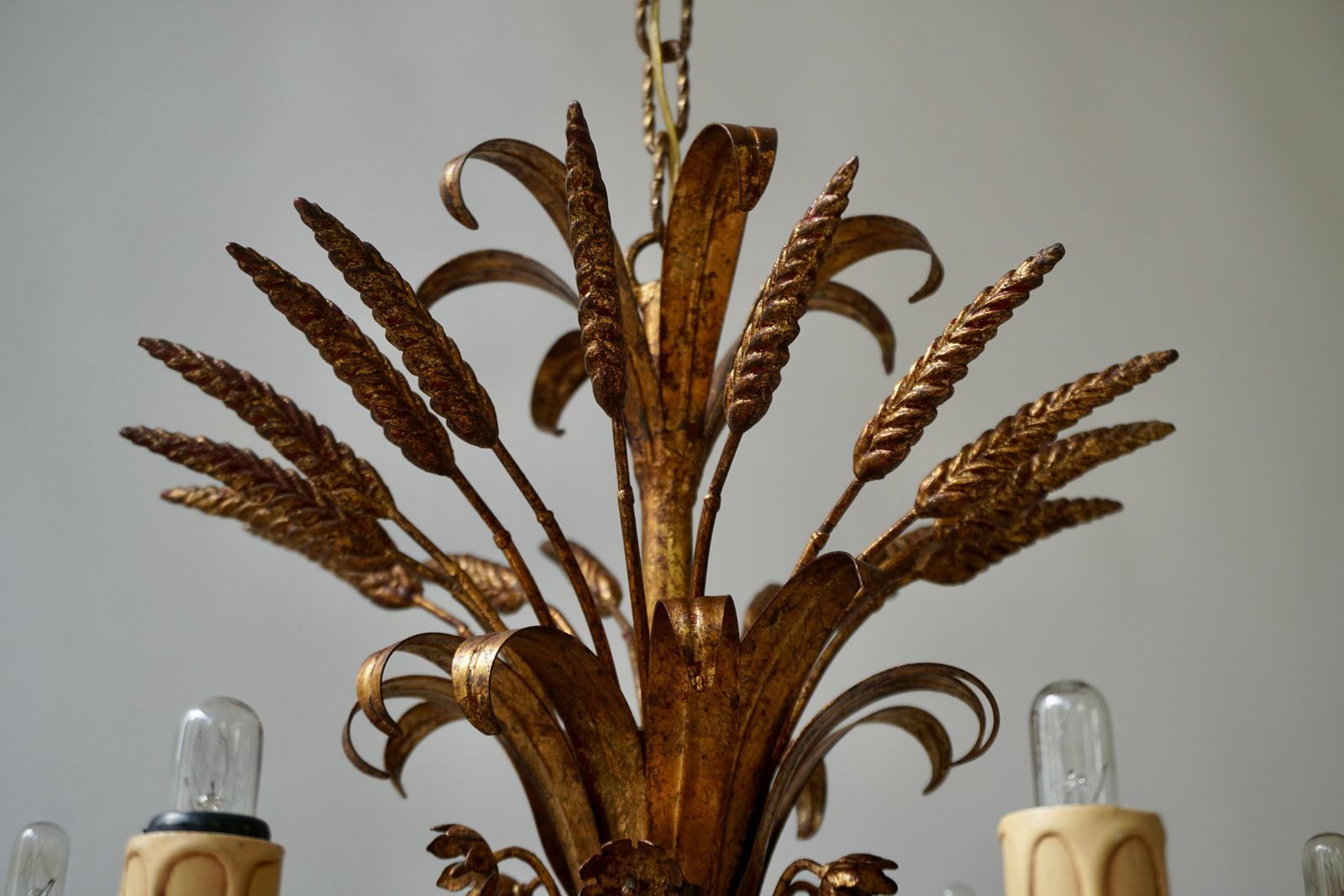 Italian Chandelier Pendant Light, Gilt Metal, 1970s photo buy