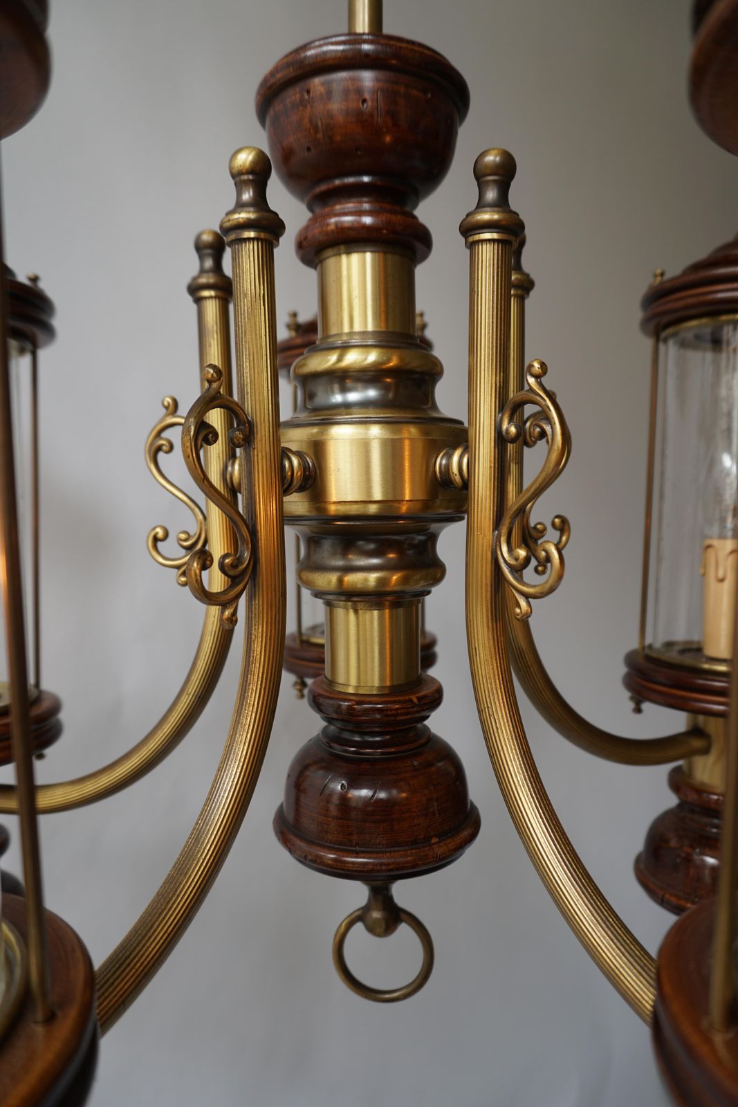 Chandelier Is Glass, Brass And Wood photo vintage