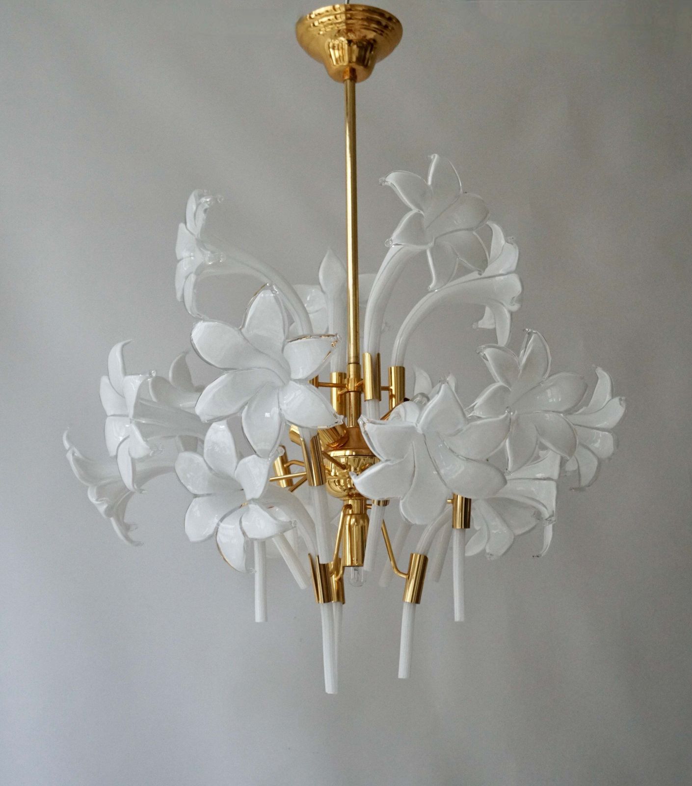 Mid Century Modern Chandelier Designed By Franco Luce With Murano Glass Flowers photo furniture
