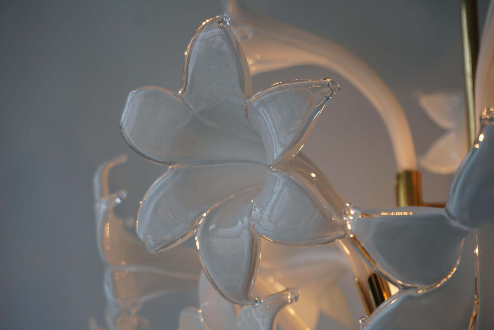 Lighting Mid Century Modern Chandelier Designed By Franco Luce With Murano Glass Flowers photo