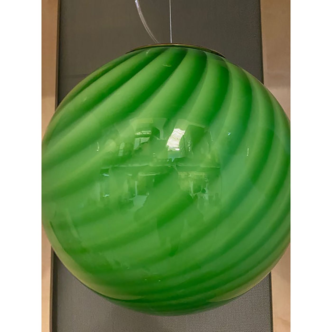 Green Swirling Sphere Pendant In Murano Style Glass Italian Art photo for sale
