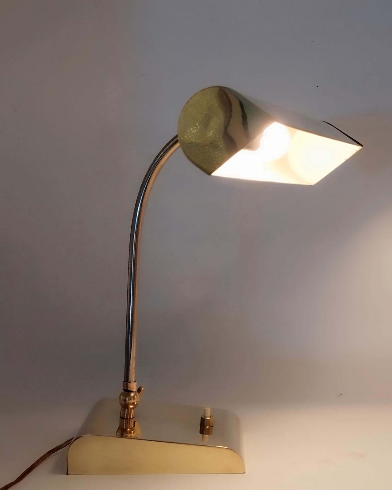 Ministerial Brass Table Lamp With Swivelling Lampshade, Italy 1950s photo vintage