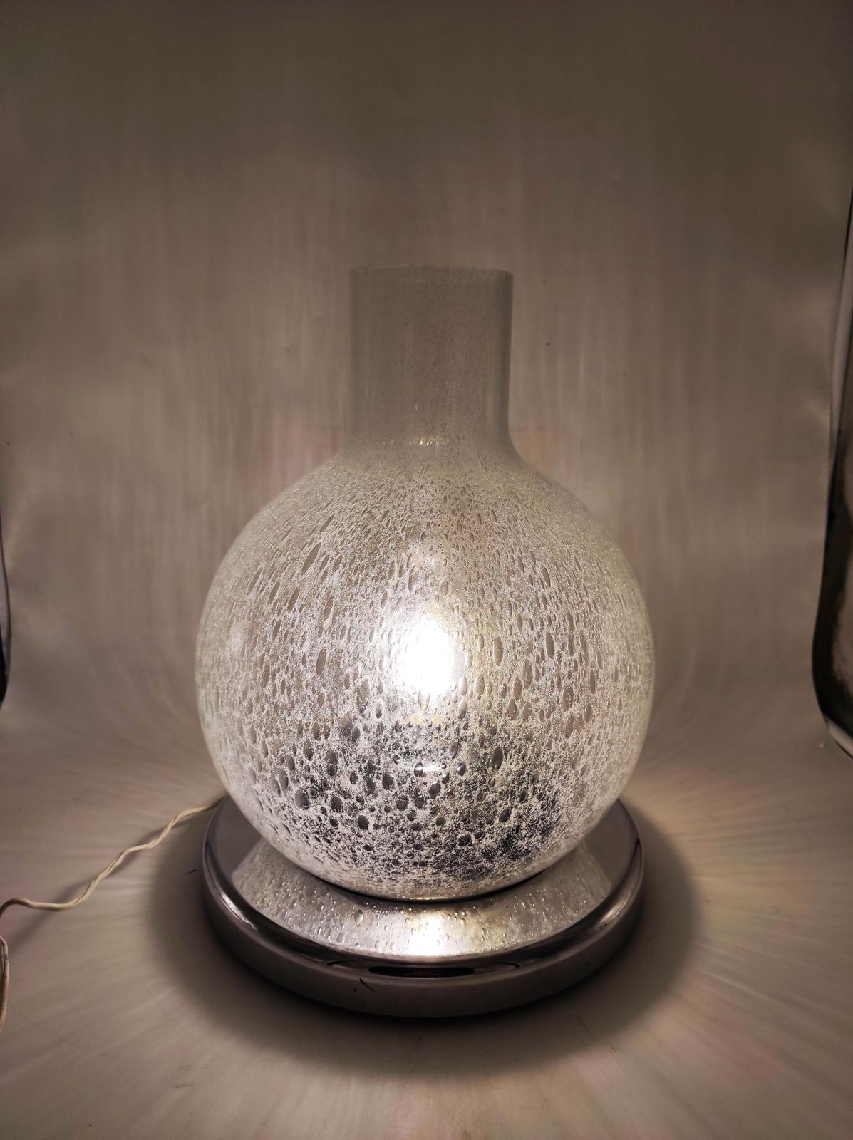 Mazzega Attrib. Chrome And Pulegoso Glass Table Lamp, Italy 1970s photo furniture