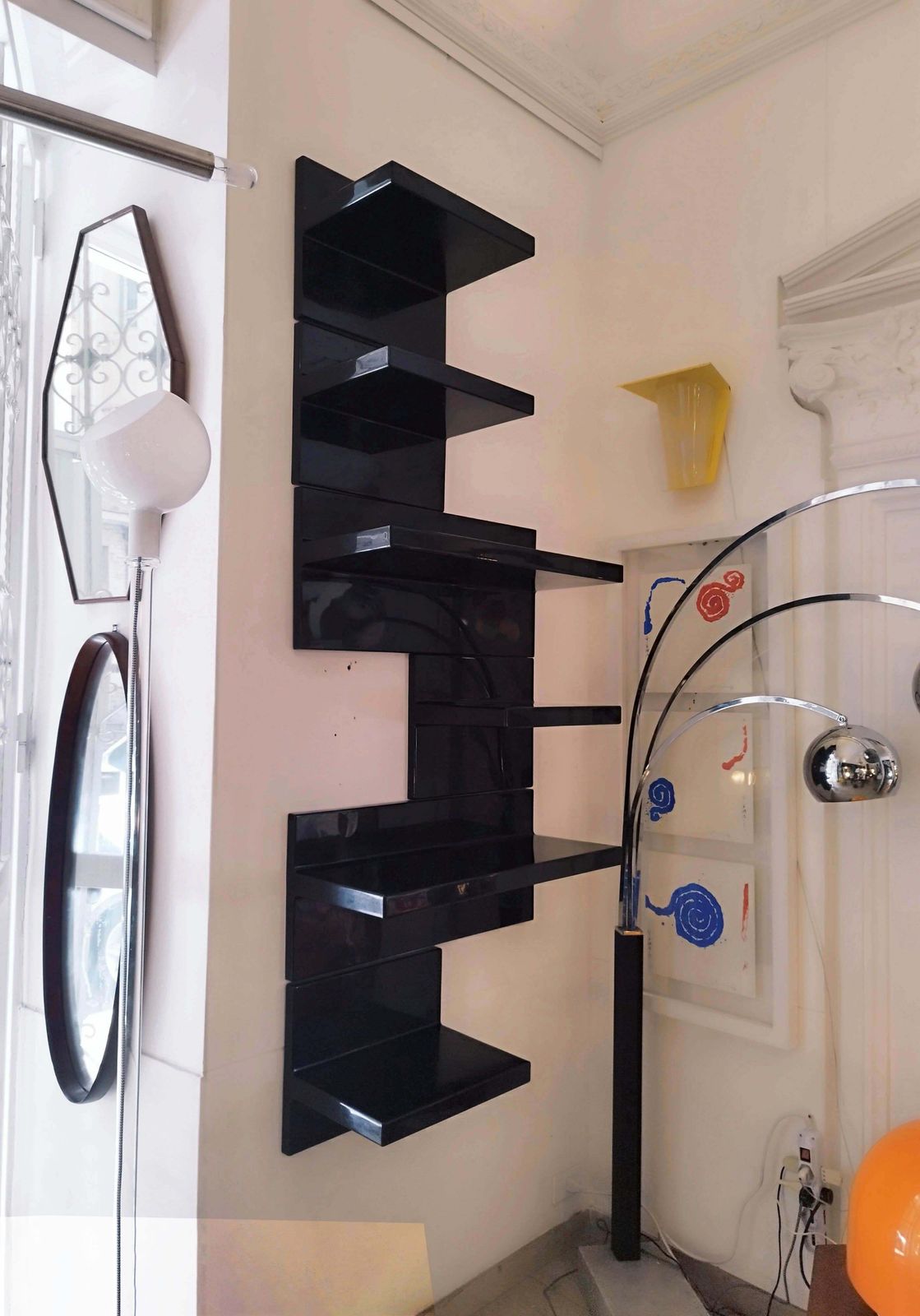 Marcello Siard For Kartell Set Of 6 Black Plastic Shelves, Italy  1970s photo furniture