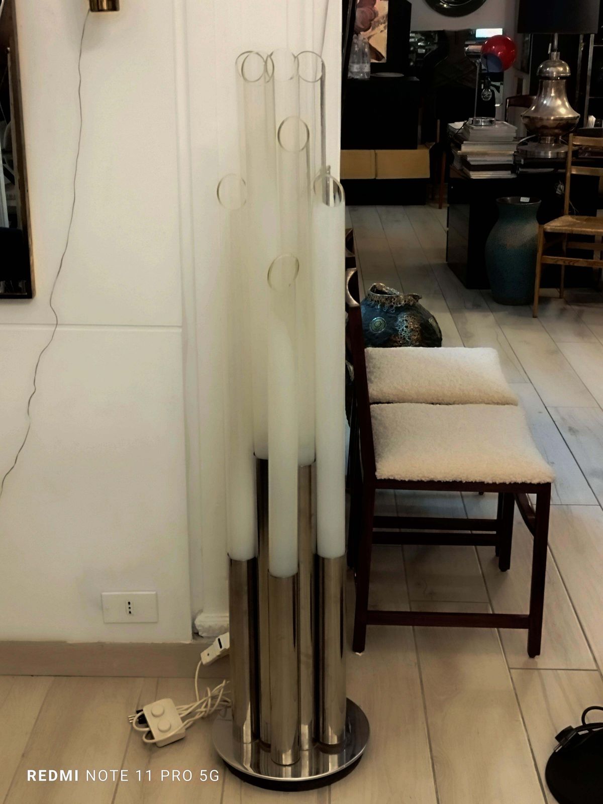 Carlo Nason Chromed Metal And Murano Glass Floor Lamp, Italy 1970s photo Lighting