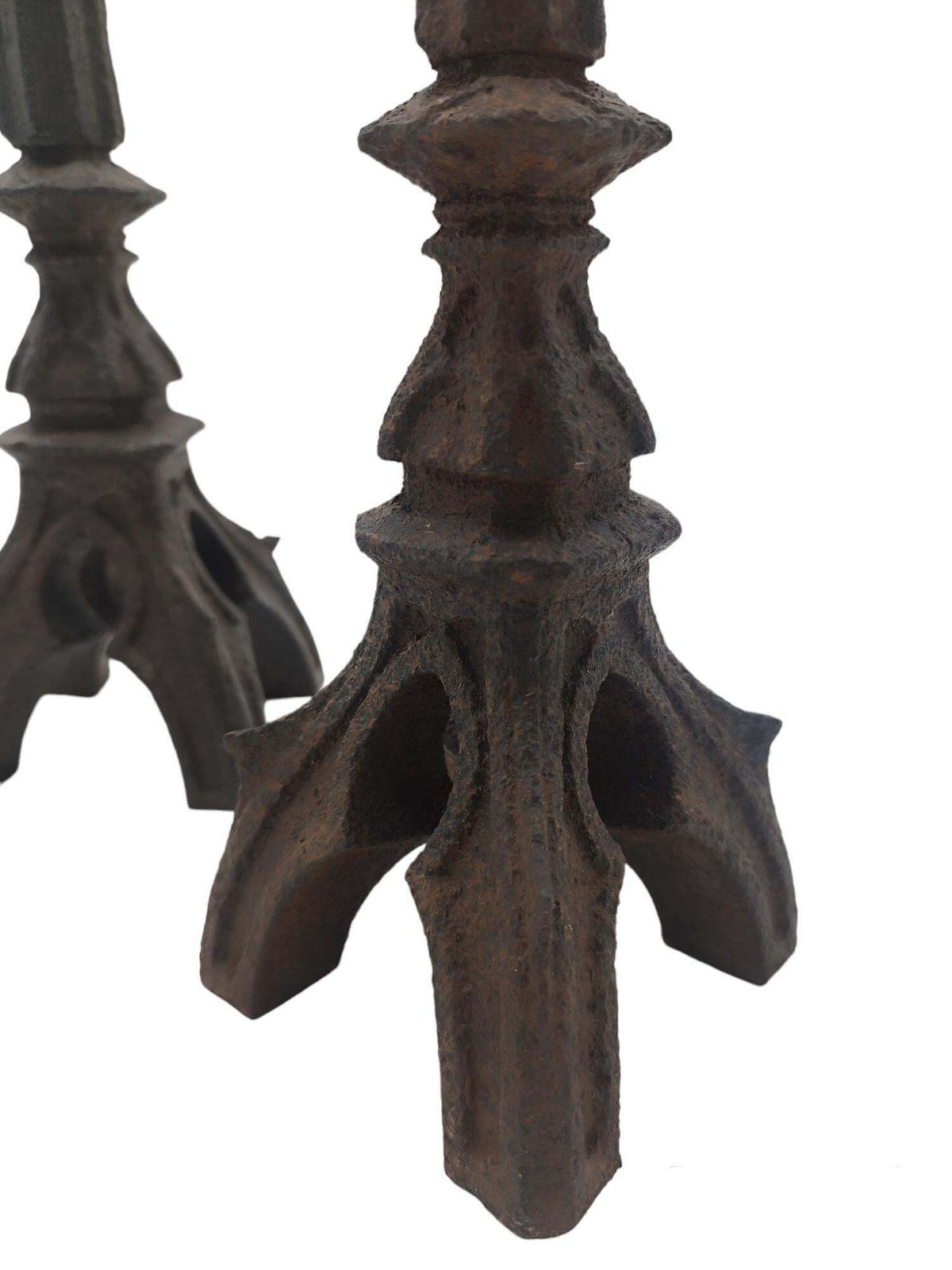 Pair Of Neo Gothic Iron Altar Candlesticks, Italy, 19th Century photo 1530.0