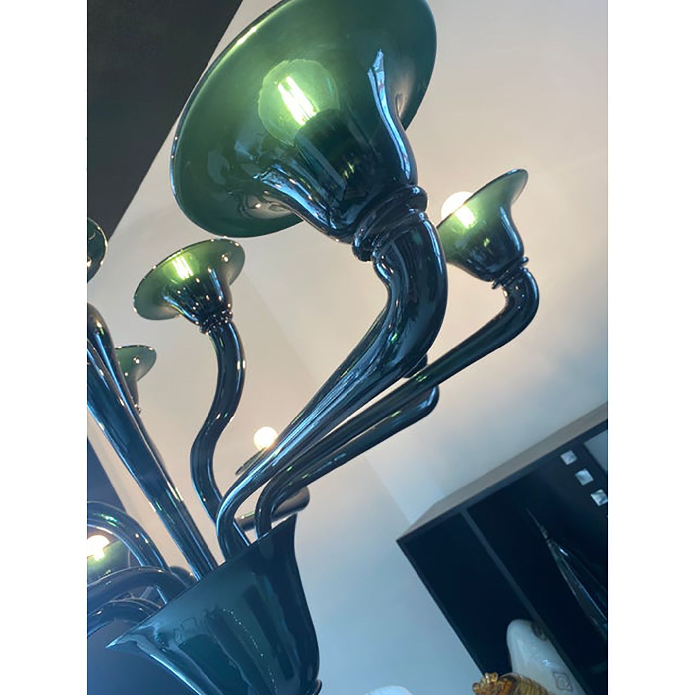 Contemporary Translucent Green Petrol Murano Style Glass Chandelier photo furniture