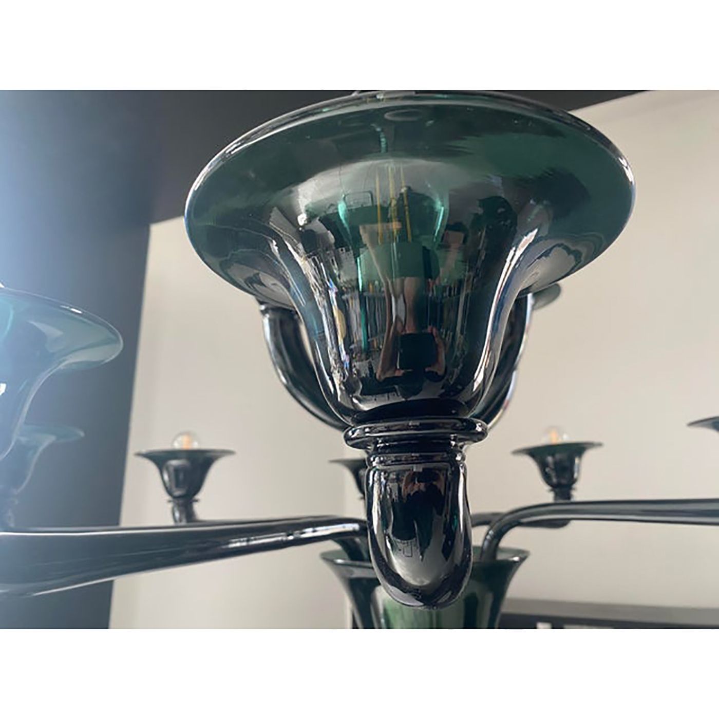 Contemporary Translucent Green Petrol Murano Style Glass Chandelier photo for sale