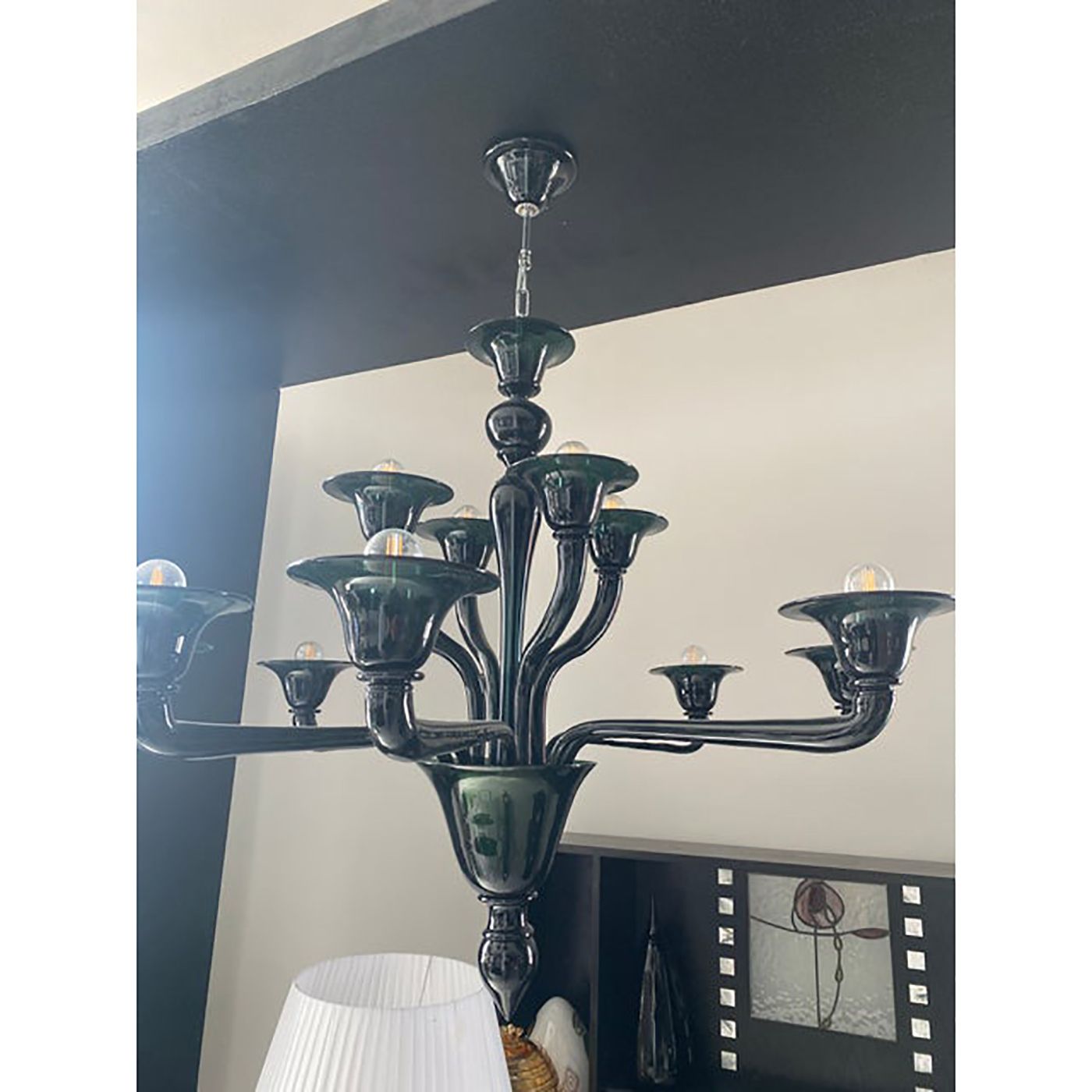 Contemporary Translucent Green Petrol Murano Style Glass Chandelier photo 12800.0