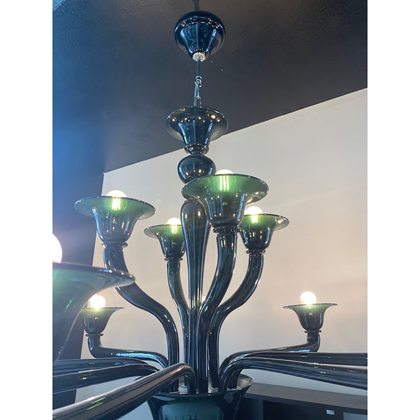 Contemporary Translucent Green Petrol Murano Style Glass Chandelier photo buy
