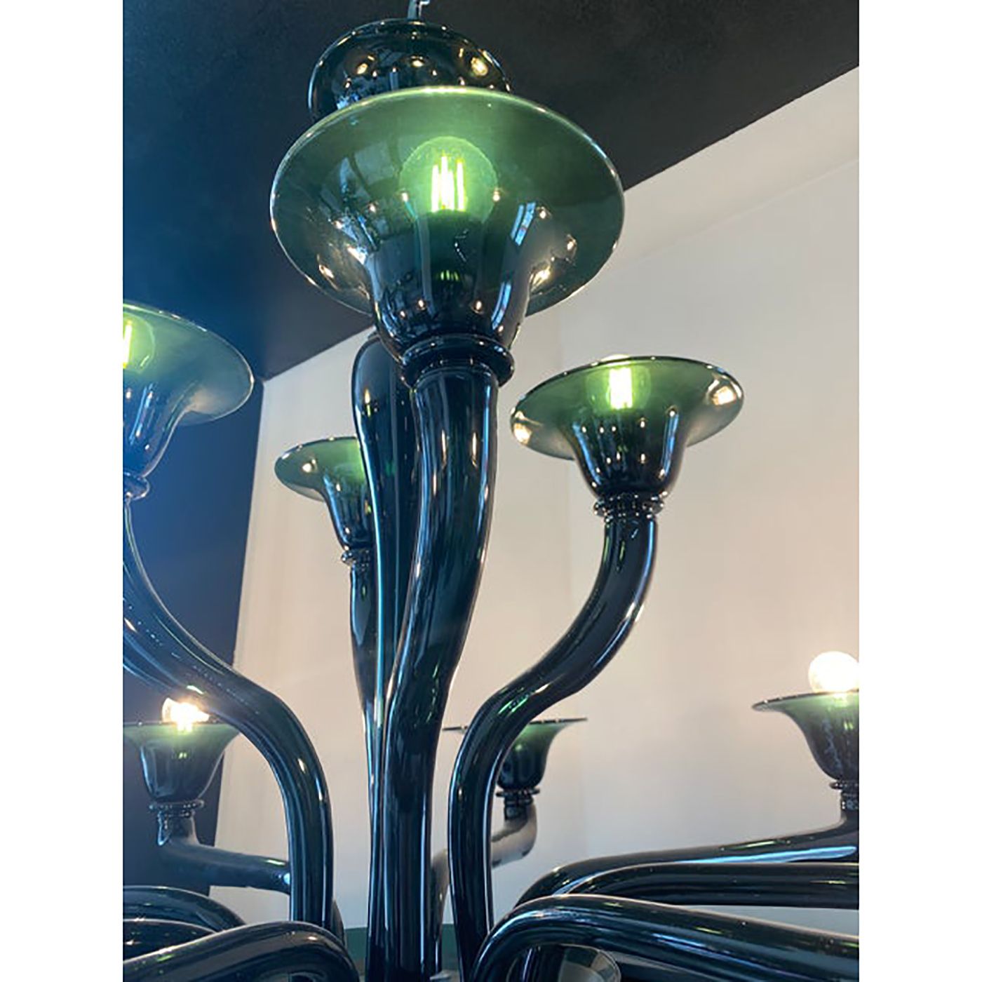 Contemporary Translucent Green Petrol Murano Style Glass Chandelier photo vintage