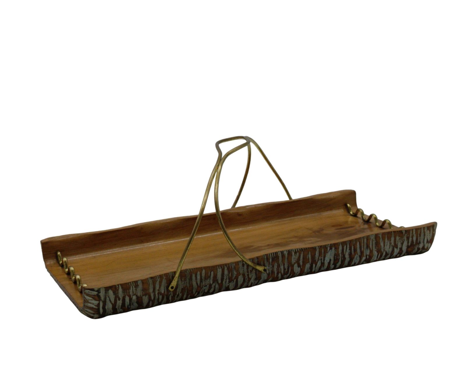 Aldo Tura For Macabo Wood And Brass Tray, Italy 1960s photo for sale