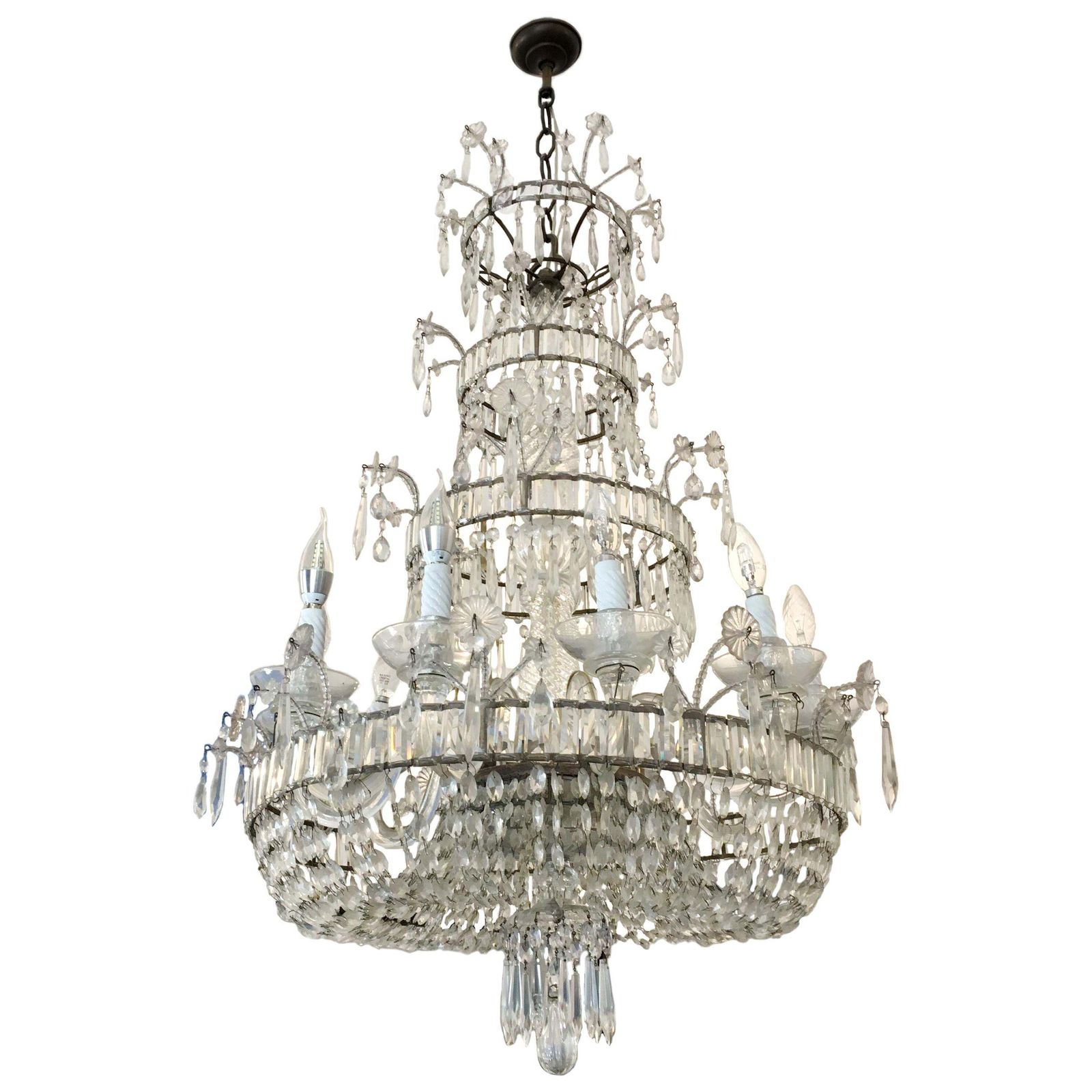 Antique Twelve Light Crystal Cristal Neapolitan Chandelier, 19th Century