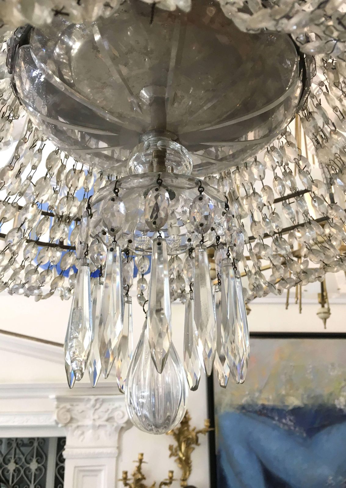 Antique Twelve Light Crystal Cristal Neapolitan Chandelier, 19th Century photo vintage