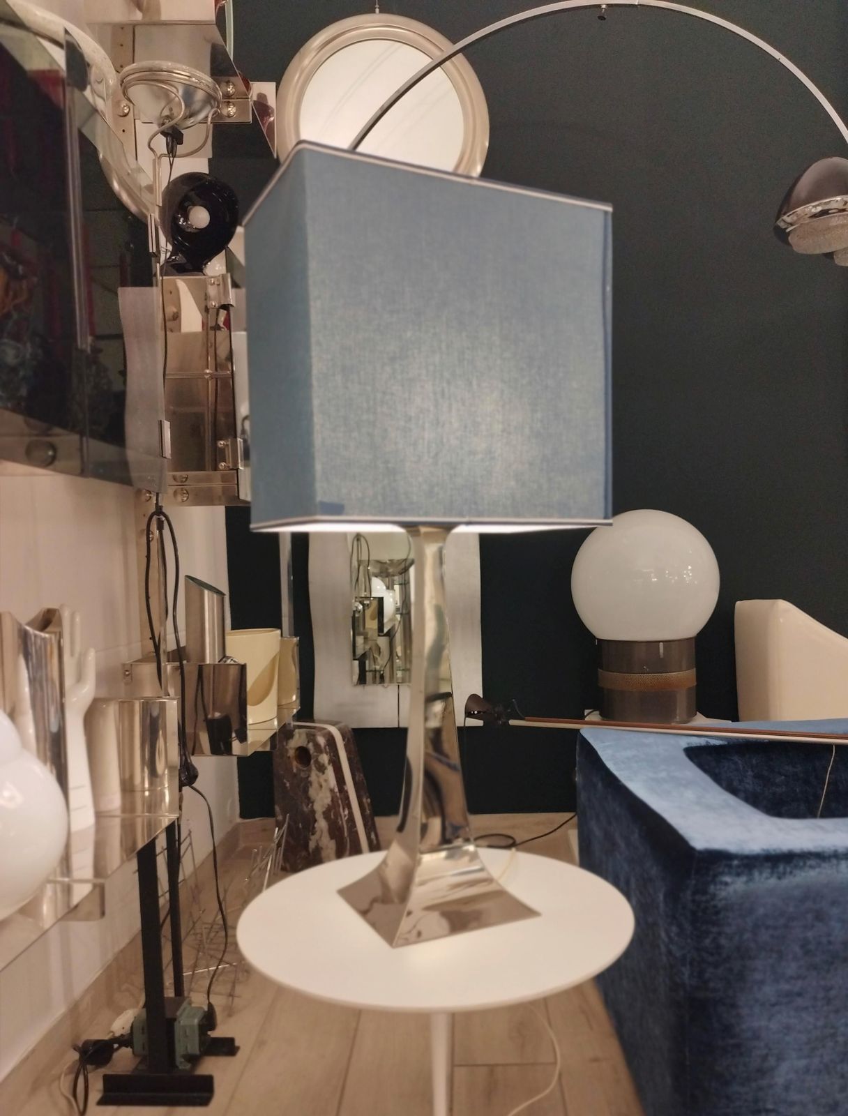 Tonello & Grillo For High Society Attrib. Chrome Table Lamp Italy 1970s photo Lighting