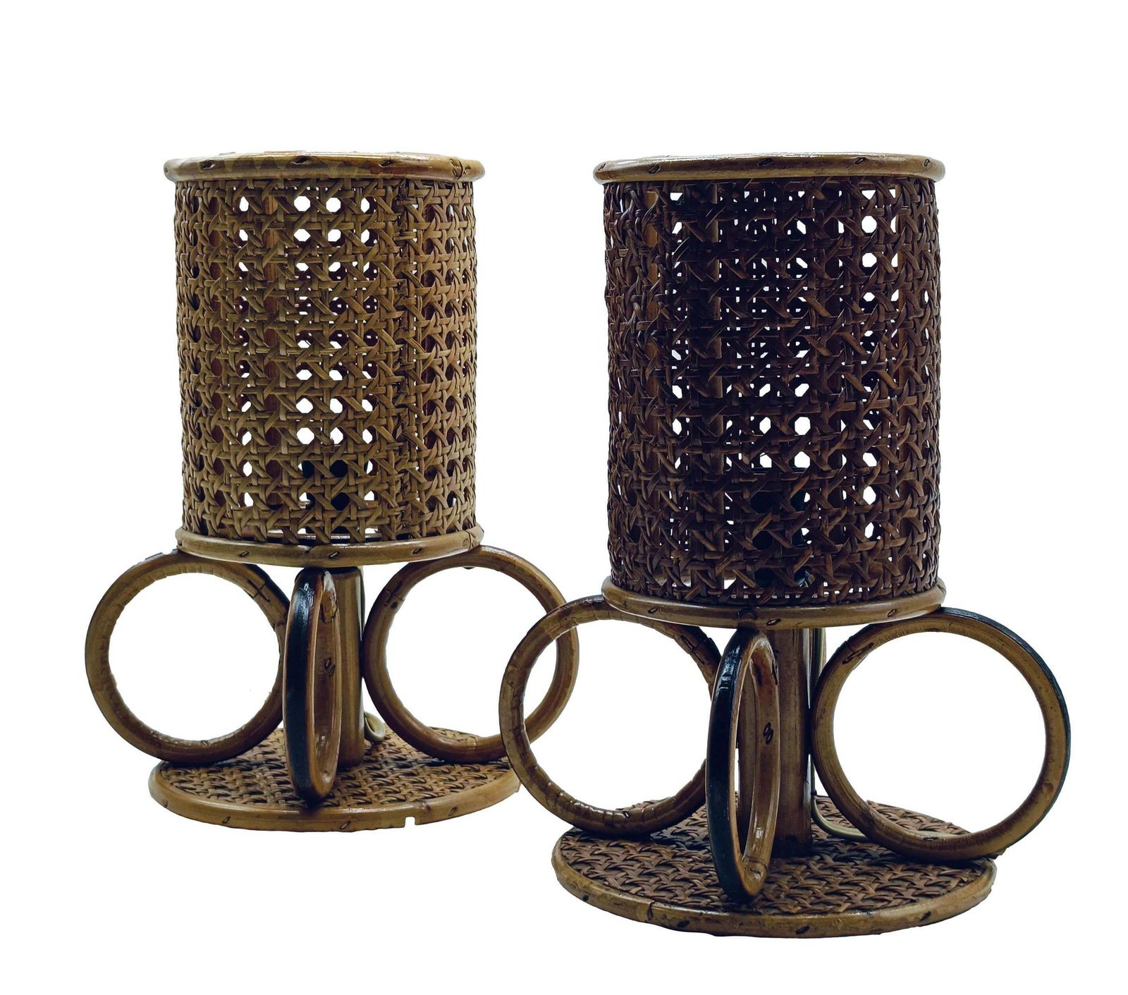 Pair Of Bamboo And Rattan Table Lamps, Italy 1960s photo for sale