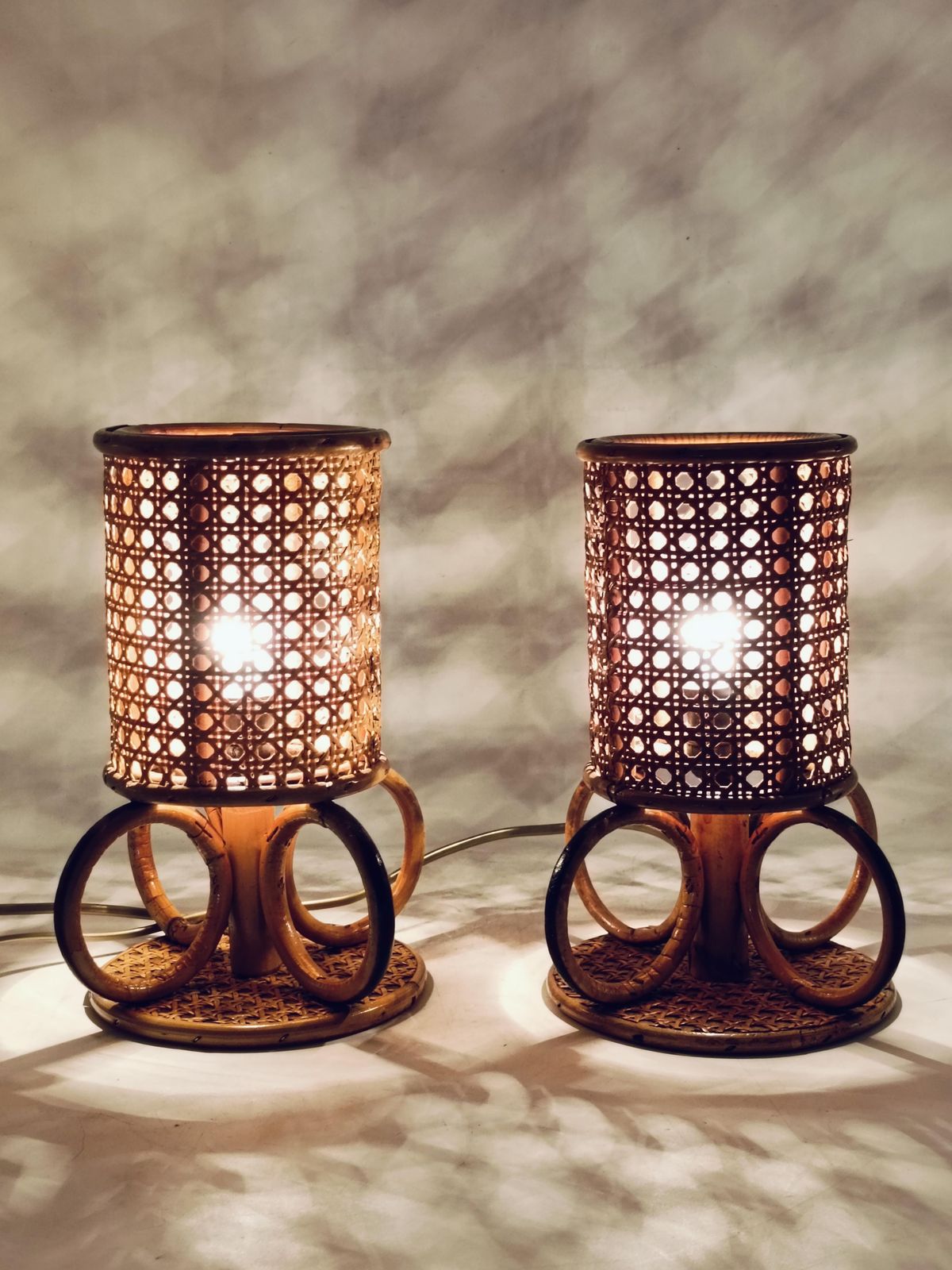 Pair Of Bamboo And Rattan Table Lamps, Italy 1960s photo 680.0