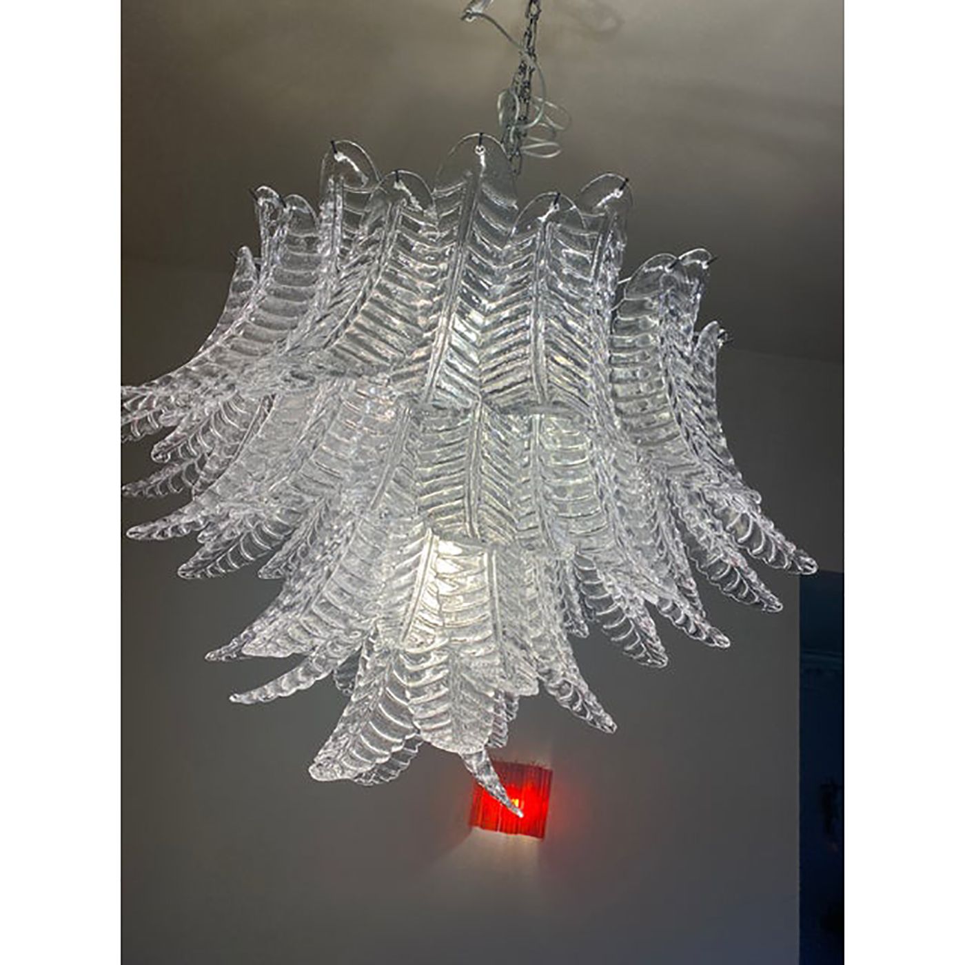 Murano Style Glass Chandelier "Felce" In Clear Color Italian photo for sale