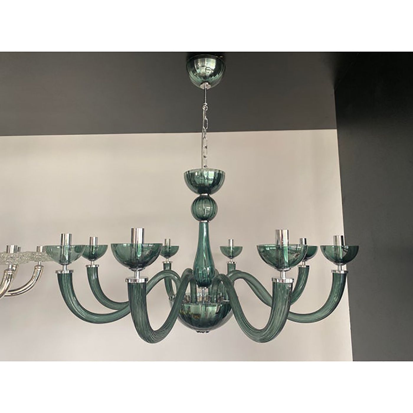 Murano Style Glass Chandelier In Light Green Italian Art Glass photo 12900.0