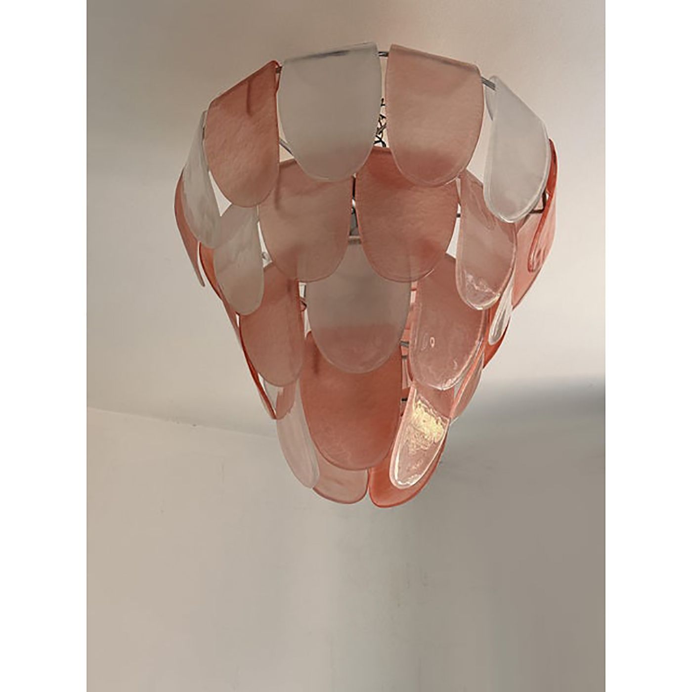 Contemporary Modern Sanded Pink "Petals" Murano Style Glass Chandelier photo for sale