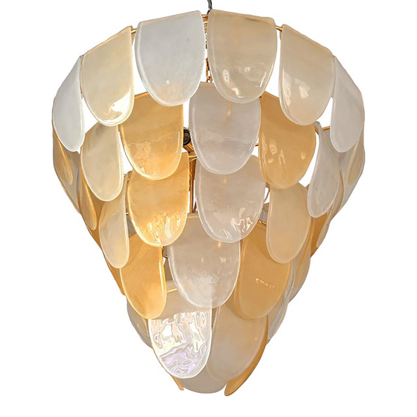 Contemporary Modern Sanded Amber "Petals" Murano Style Glass Chandelier
