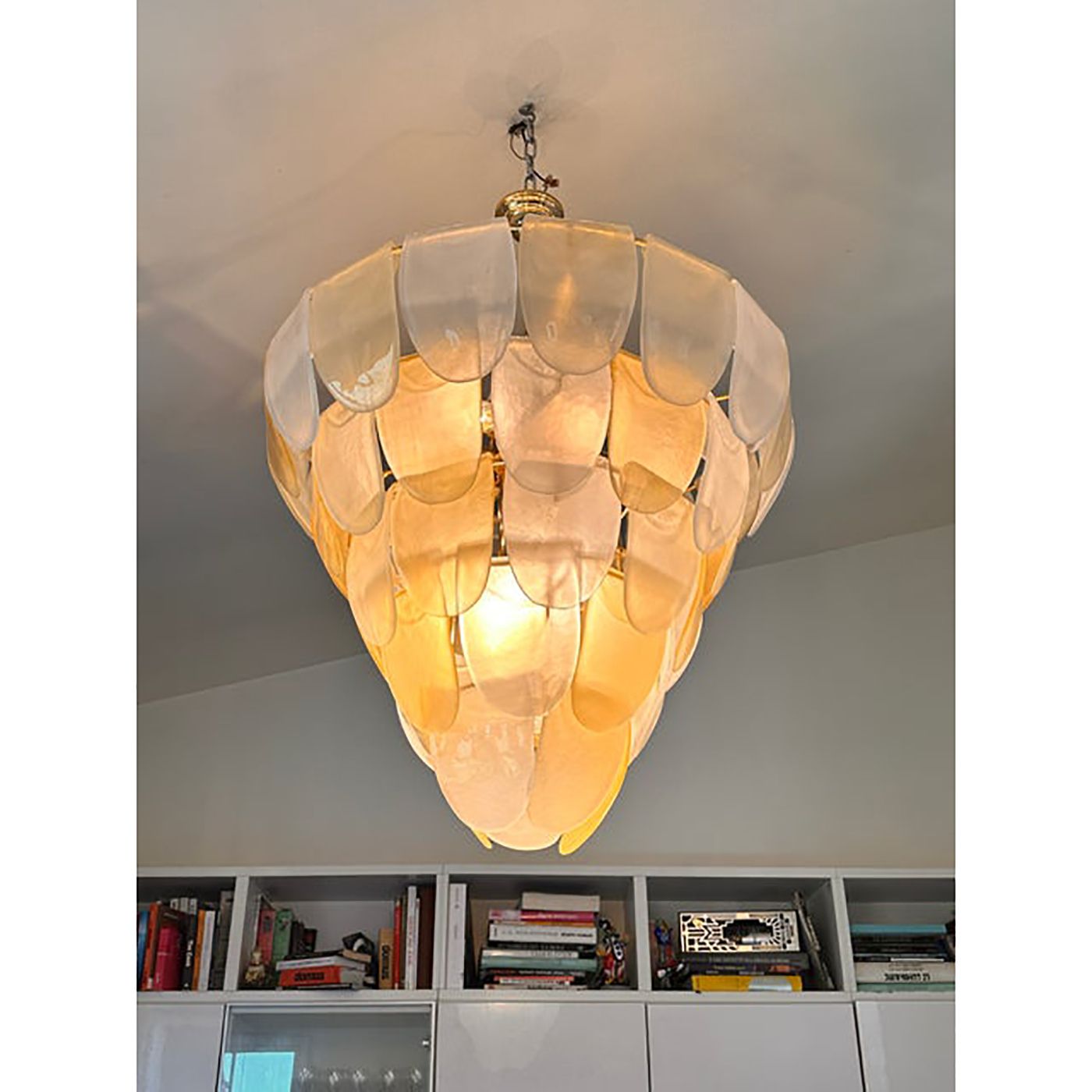 Contemporary Modern Sanded Amber "Petals" Murano Style Glass Chandelier photo vinterior