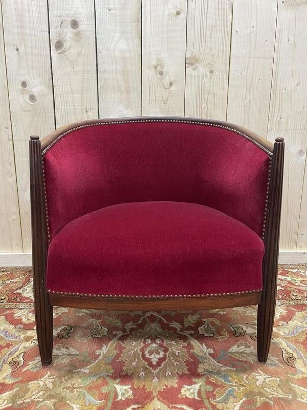 Fauteuil   Bergère époque Art Déco En Velours Rouge