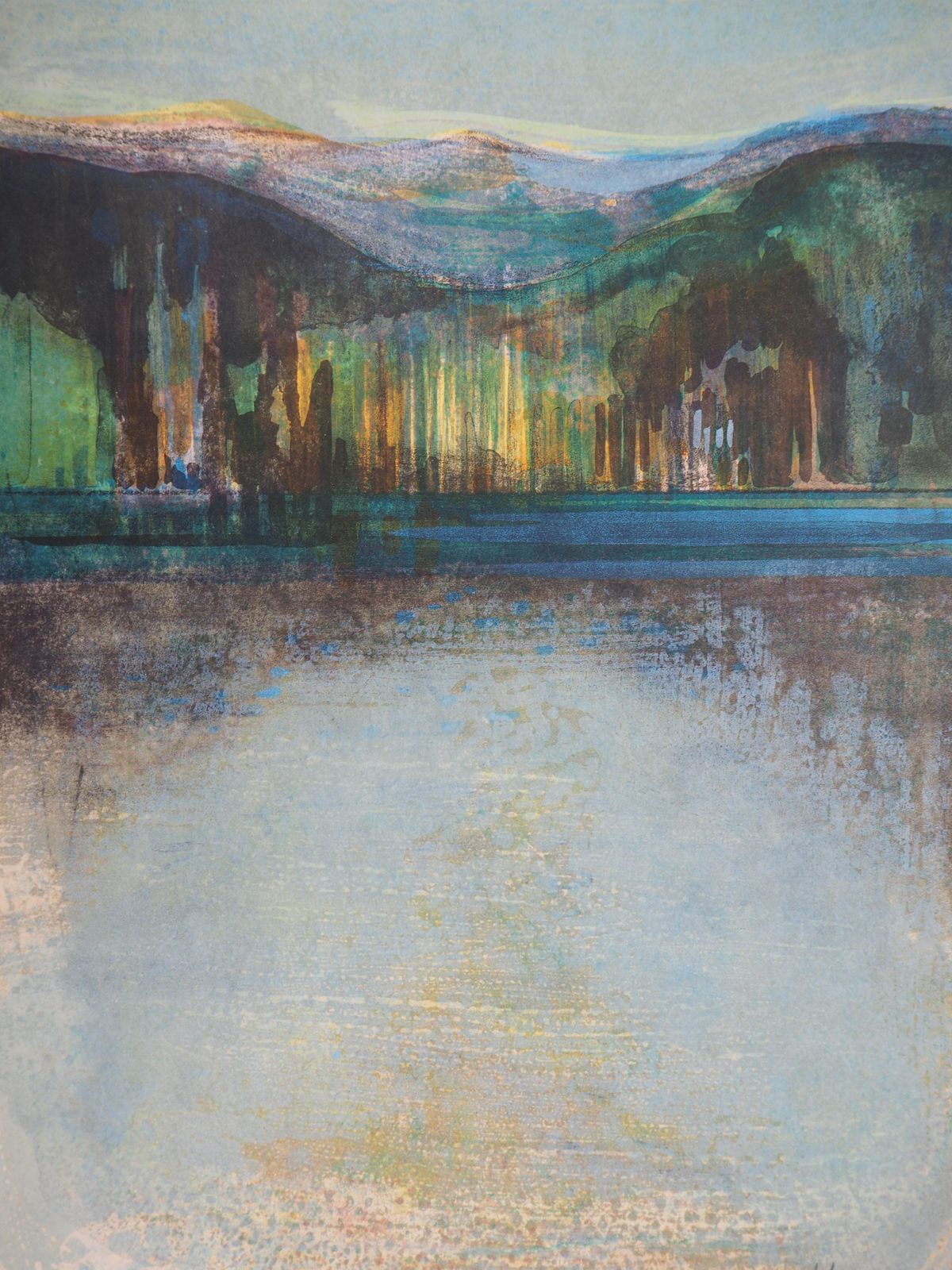 Camille Hilairerivers In France : Sunset On The Lake   Original Handsigned Lithograph1975 photo for sale