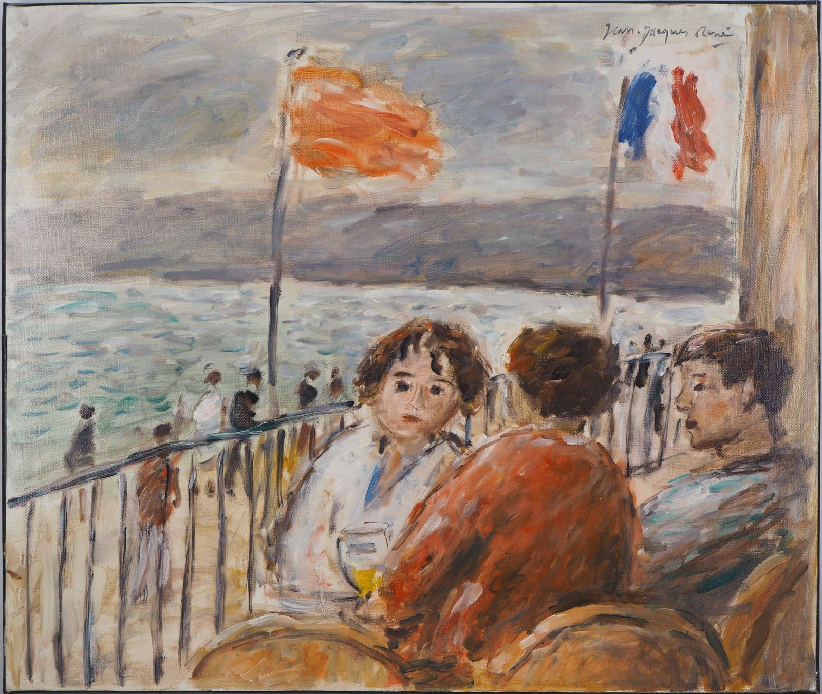 Jean Jacques Renein Front Of Seine River   Oil On Canvas, Hansigned photo furniture