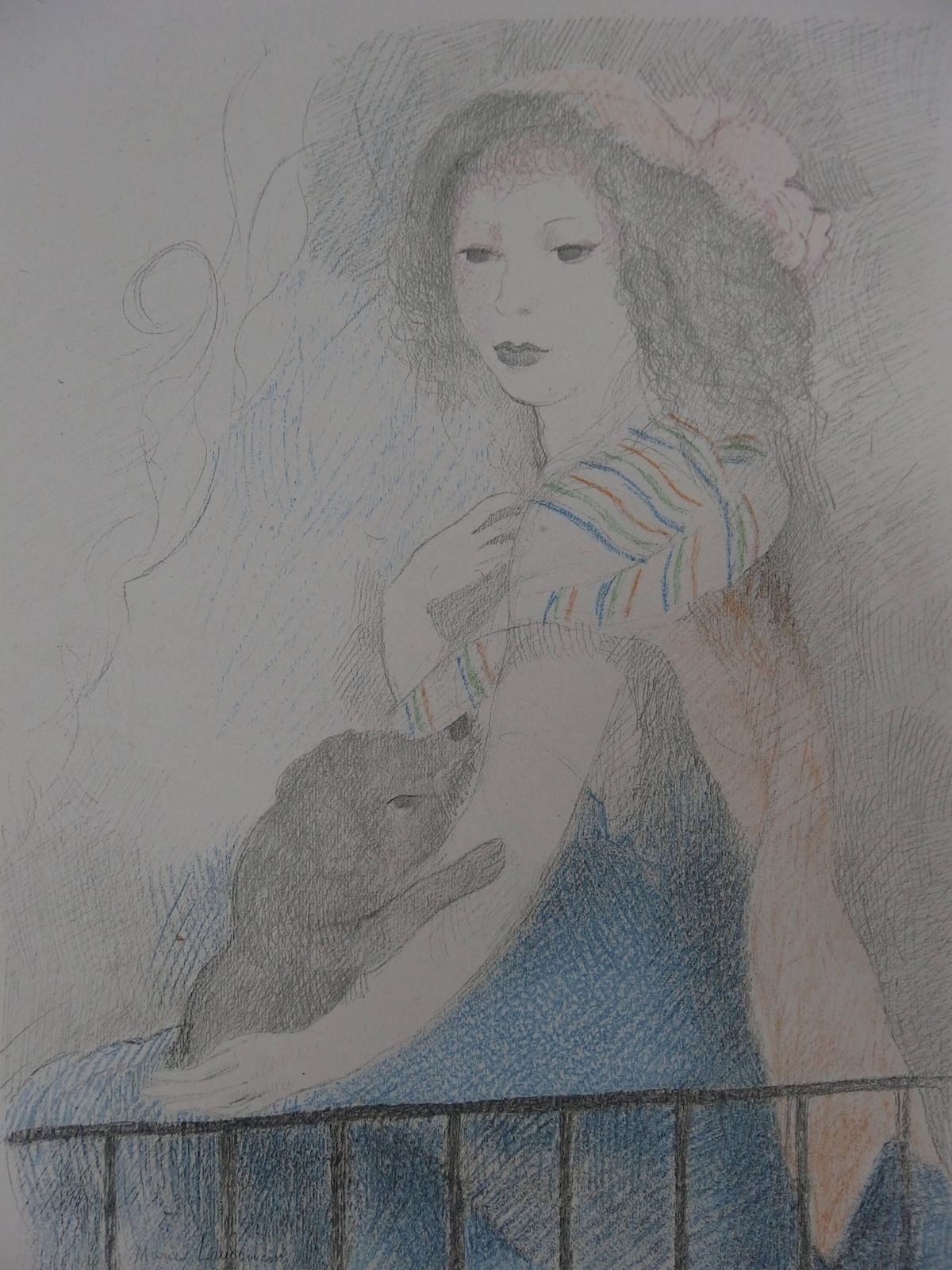 Marie Laurencinselfportrait With A Baby Dog   Signed Stone Lithograph   19281928 photo for sale