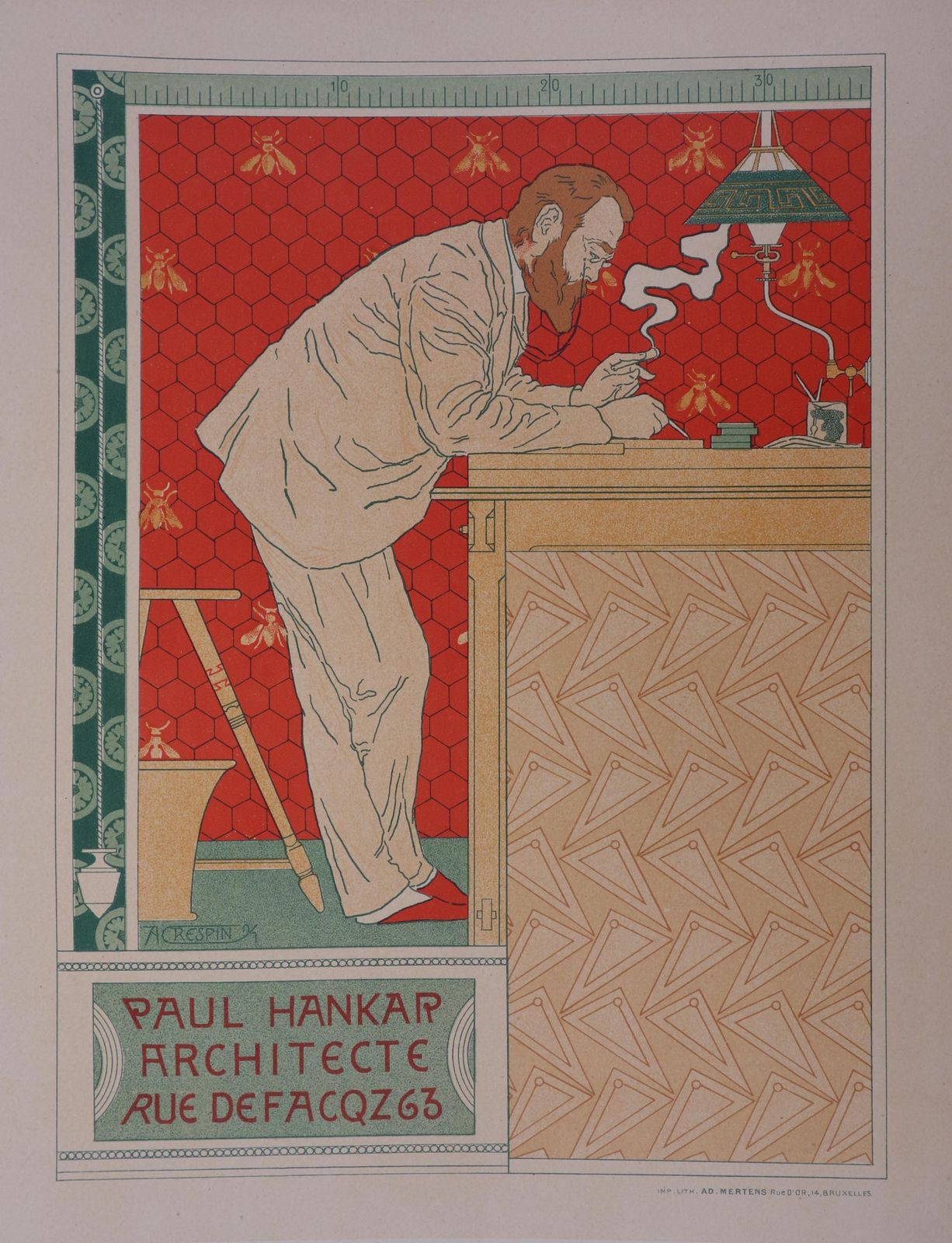 Adolphe Crespinthe Architect (Paul Hankar)   Lithograph (Les Maîtres De L'affiche), 18951897 photo for sale