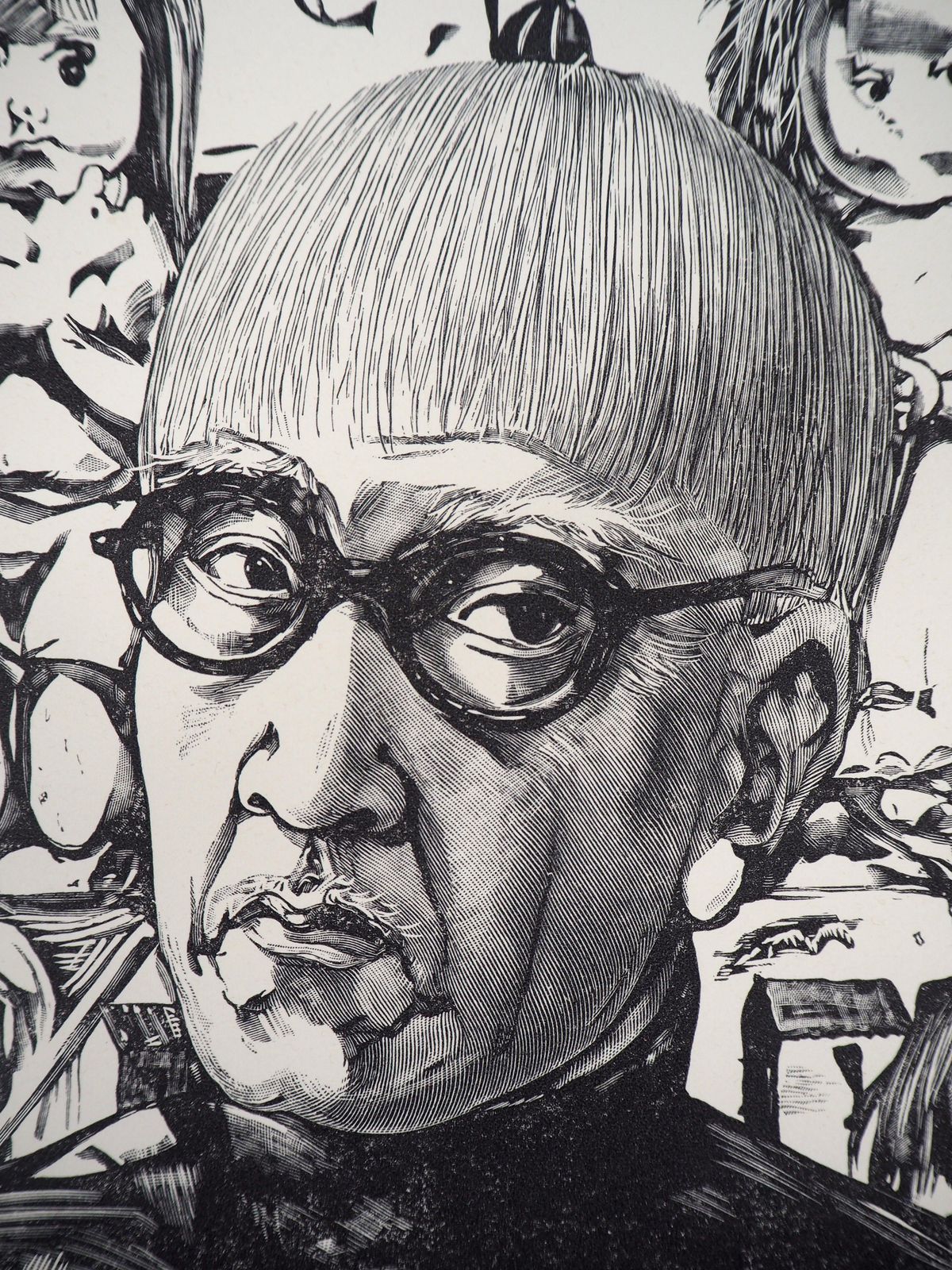 Leonard Tsuguharu Foujitaself Portrait With Children   Original Woodcut (Buisson #60.109)1960 photo for sale