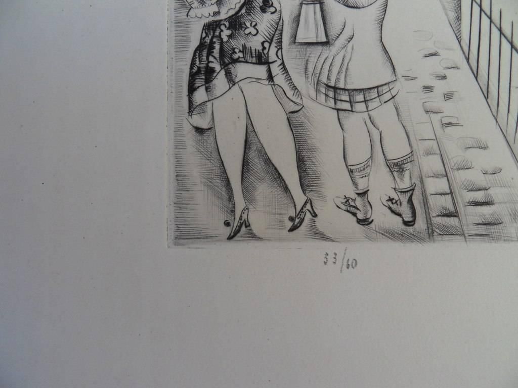 Mily Possozyoung Girls At The Market   Etching, Handsigned photo 297.0