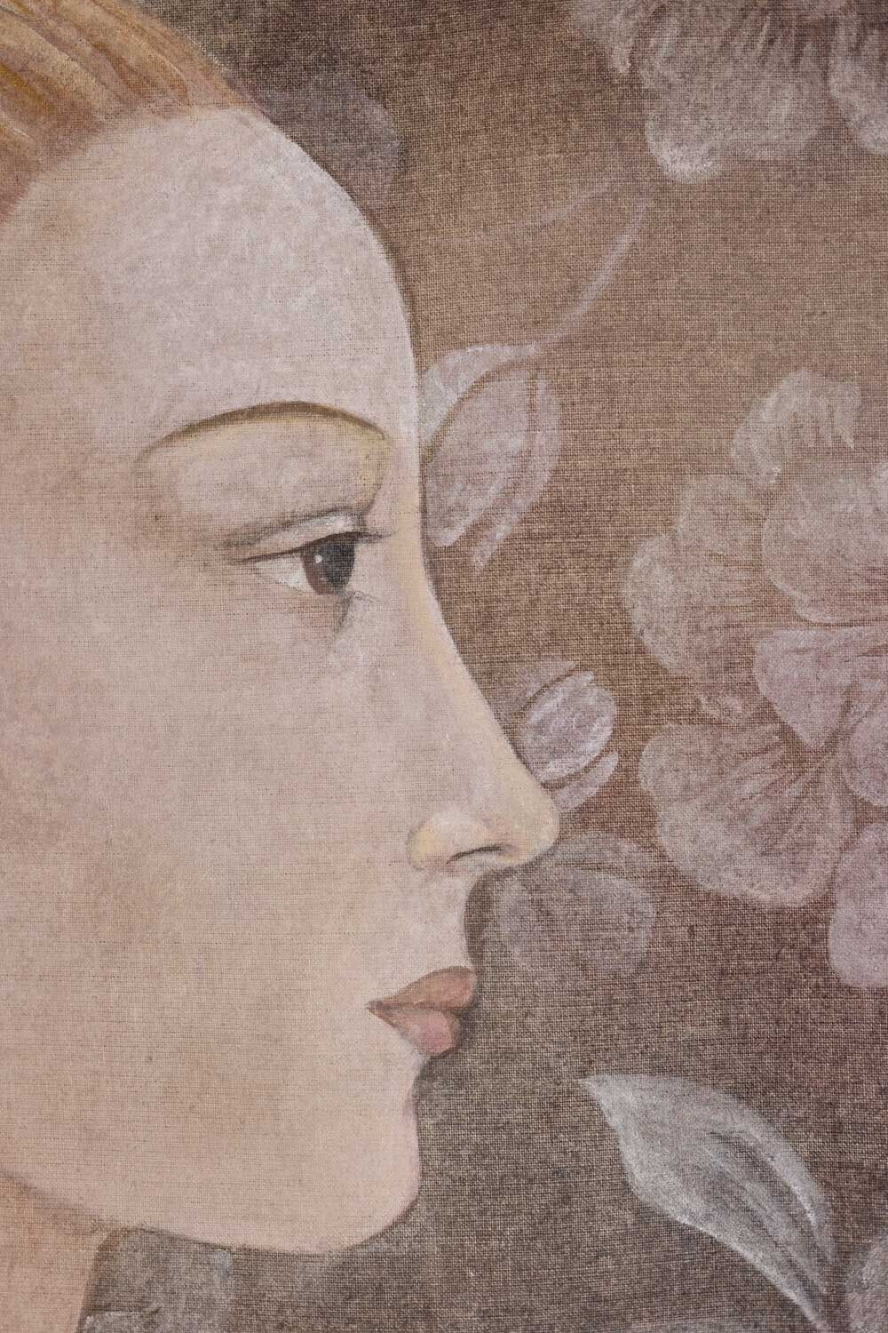Painted Canvas Depicting An Italian Renaissance Style Portrait. photo vinterior