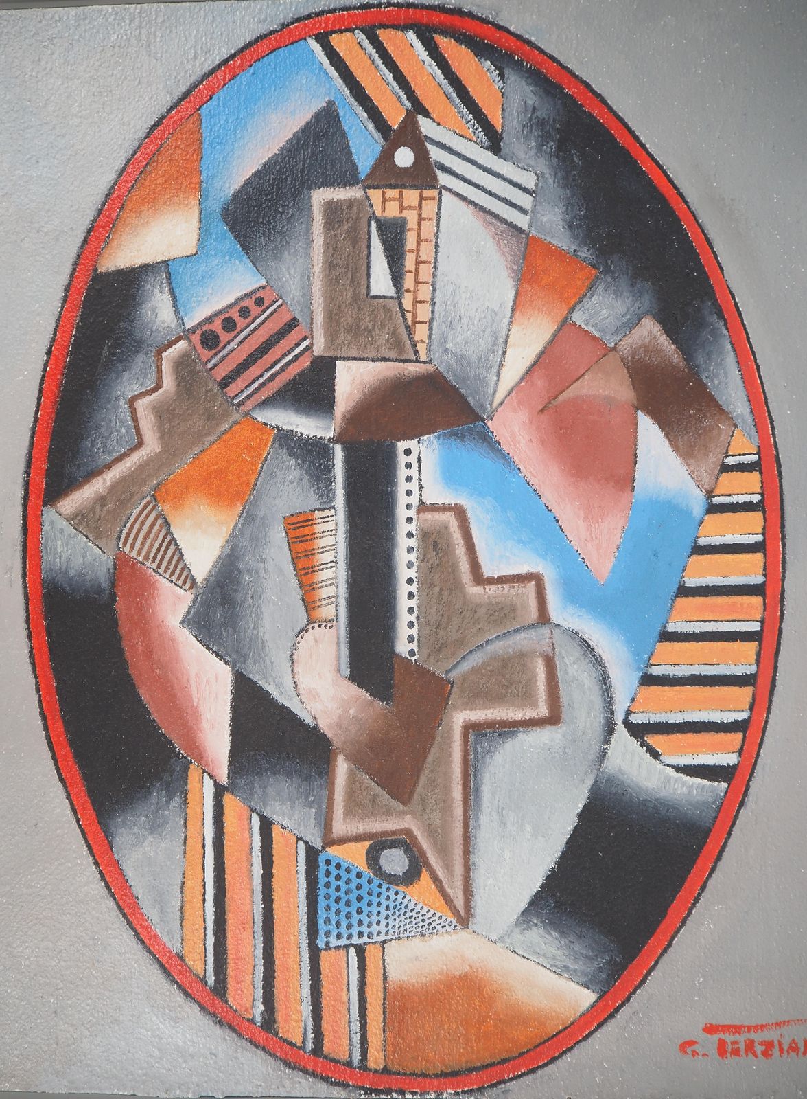 Georges Terzianhouse On The Hill (Cubist Composition)   Original Oil On Canvas, Handsigned1992 photo for sale