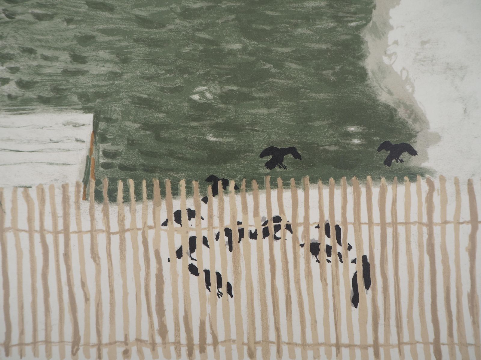 Maurice Brianchonthe Pond In Winter With Ravens   Original Lithograph, Handsigned1956 photo 212.0