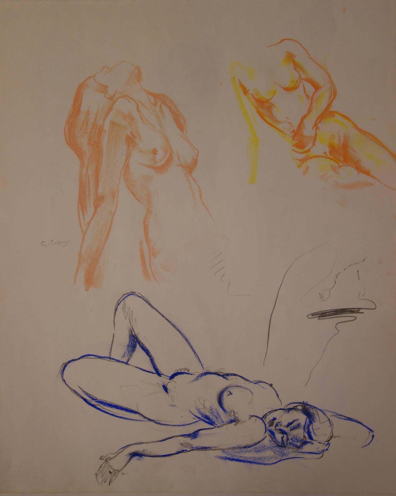 Gaston Coppensthree Studies Of A Resting Woman   Original Signed Charcoals Drawing