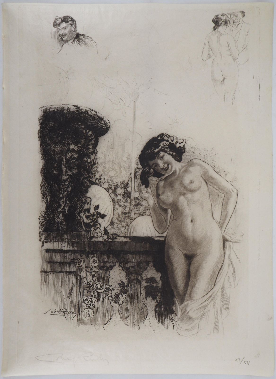 Almery Lobel Richeyoung Lady In A Garden   Original Etching Handsigned photo furniture