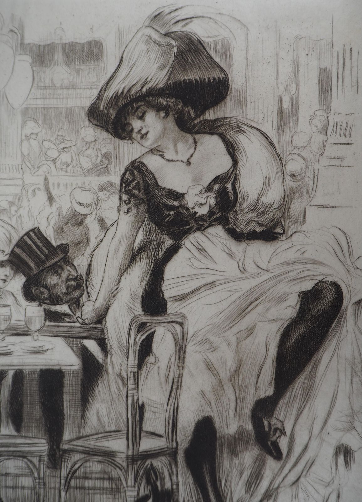 Almery Lobel Richecabaret Of Paris : Cancan Dancer   Original Etching On Parchment, Handsigned 1912 photo for sale