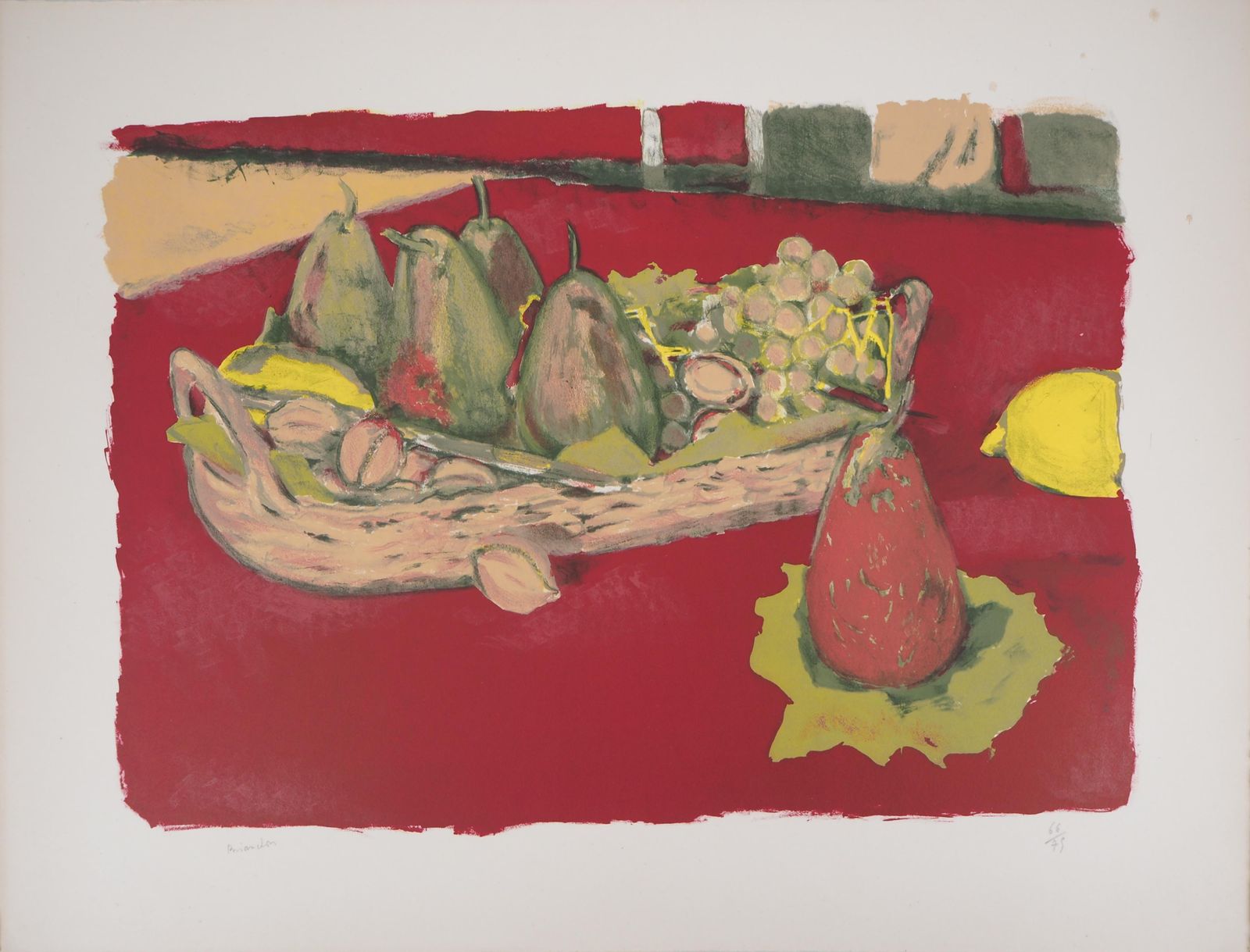 Maurice Brianchonstill Life With Pears And Grappes   Original Lithograph, Handsigned1956
