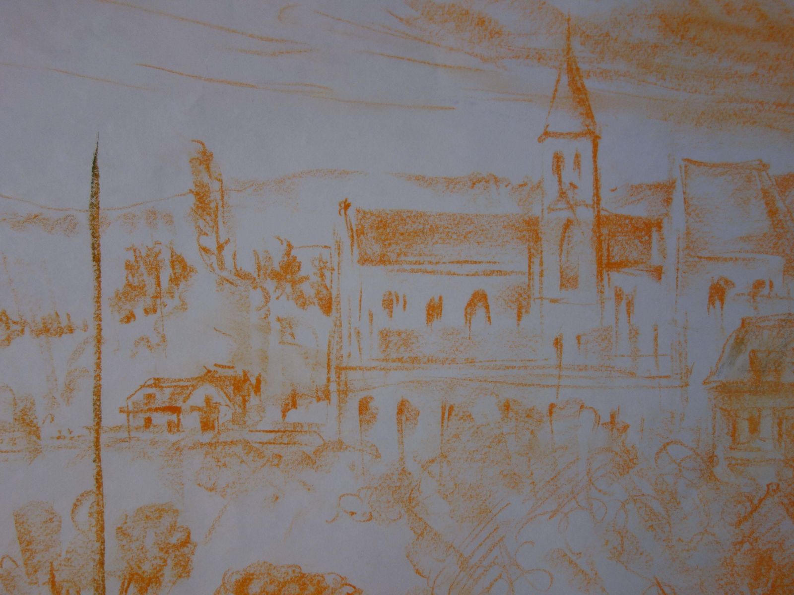 Gaston Coppenssmall Village Along The River   Original Signed Charcoals Drawing photo Art